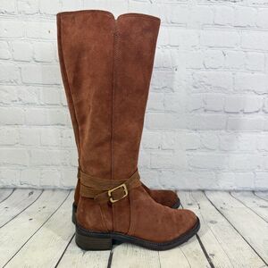 Claks Collection Riding Boots Women Size 6 Brown Suede Leather Buckle Campus